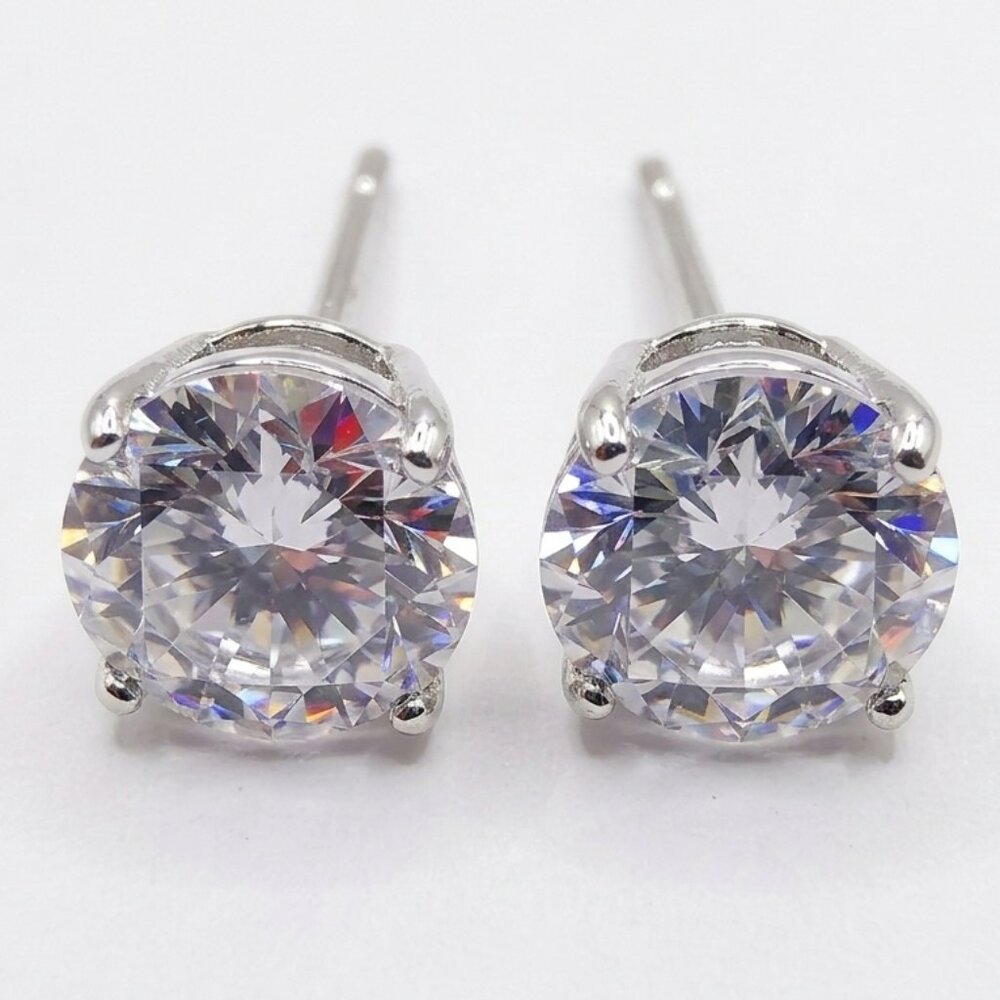 925 Sterling Silver 1 Carat Round Brilliant‎ CZ Solitaire Stud Earrings